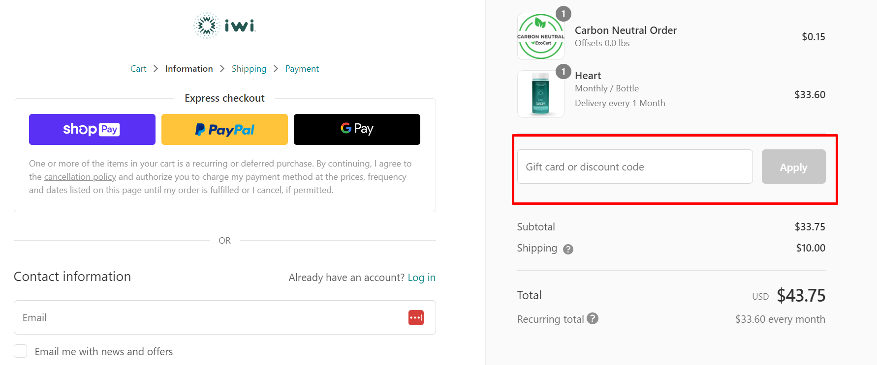 How do I use my Iwi discount code?