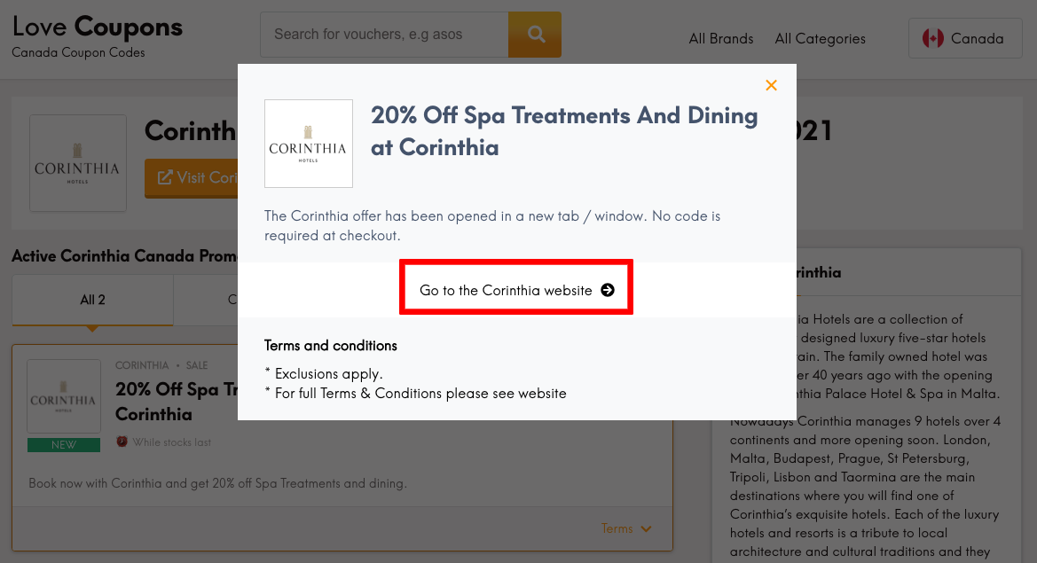 Corinthia CA Get Coupon