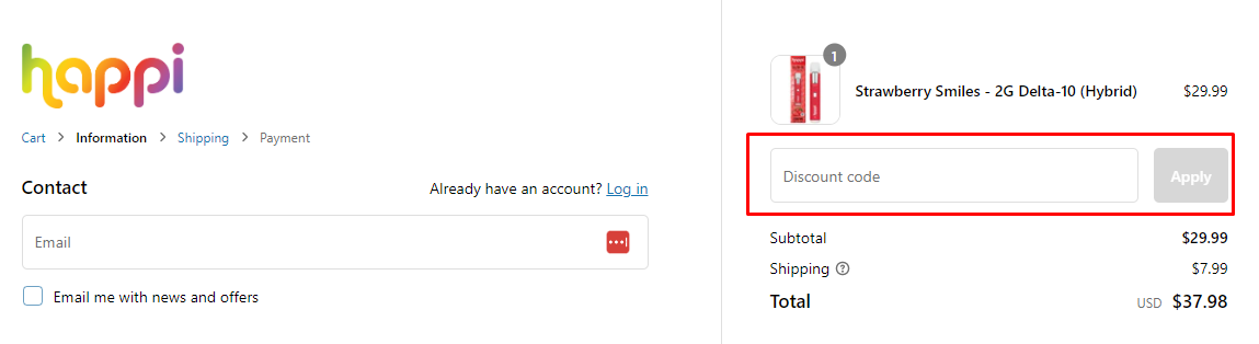 How do I use my Happi Hemp discount code?