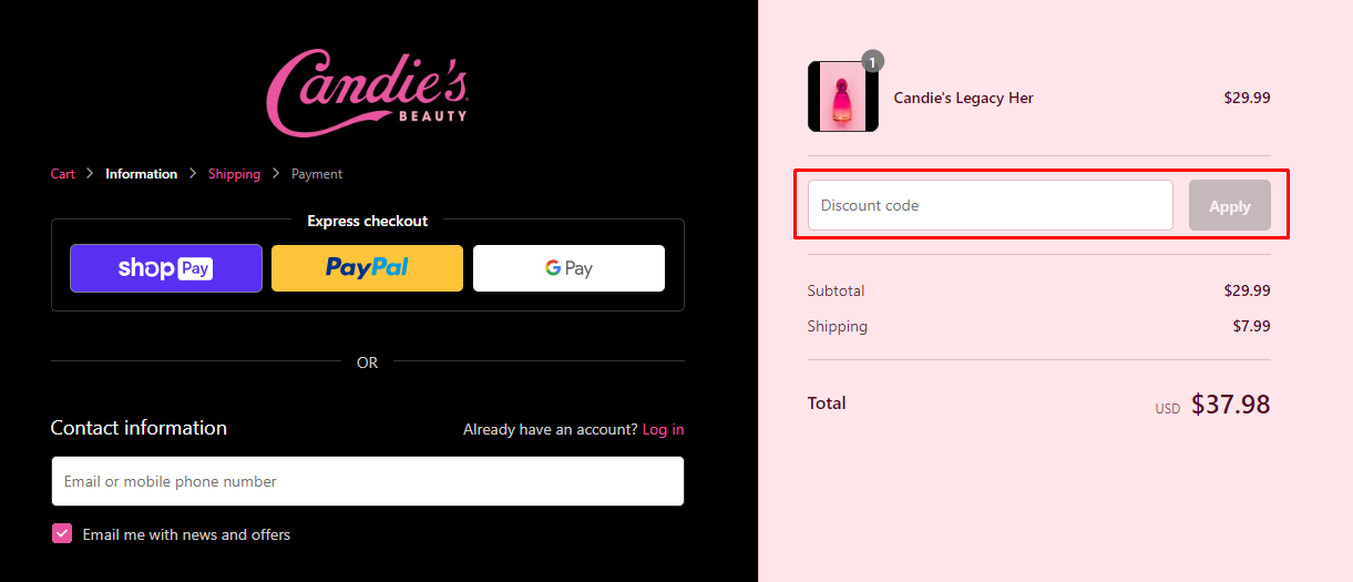 How do I use my Candie’s Beauty discount code?