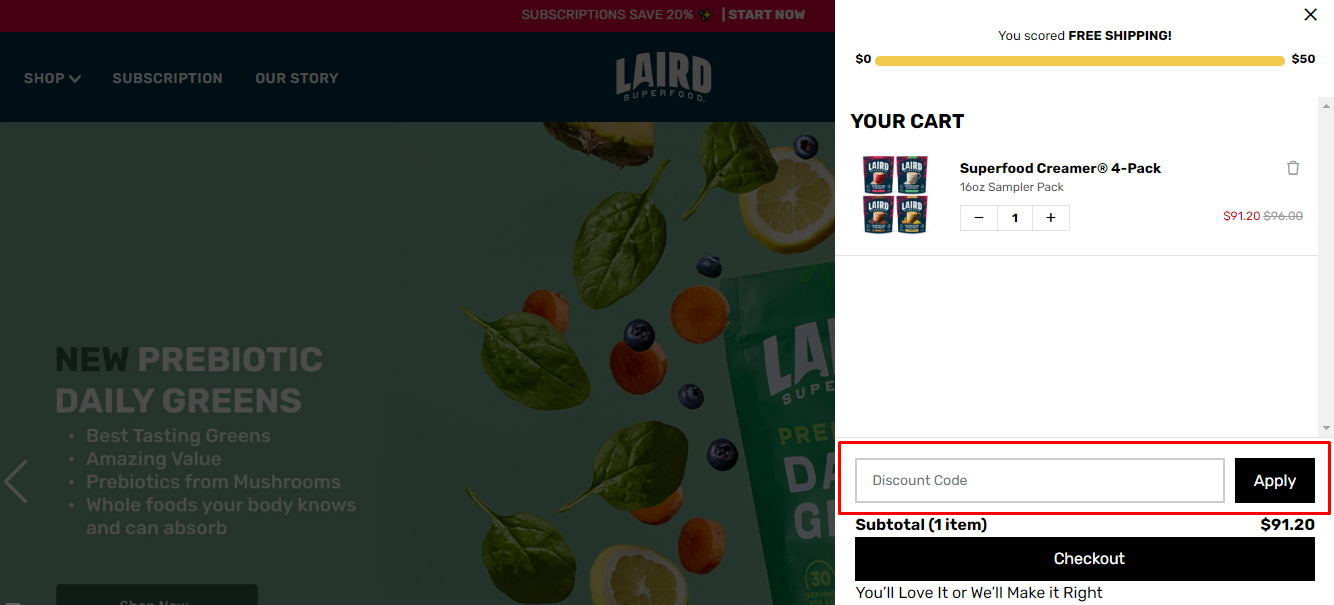 How do I use my Laird Superfood discount code?