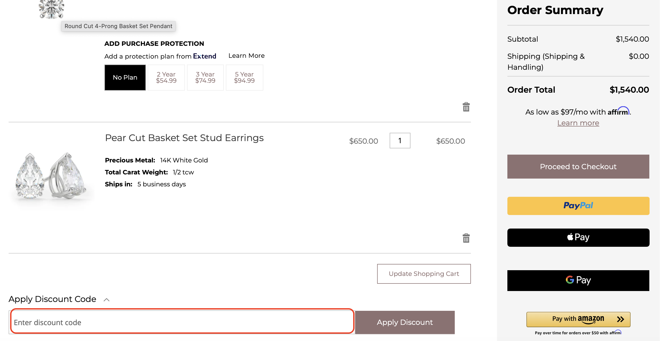 The highlighted red box at the brand checkout page is showing where to add the 12Fifteen coupon code.