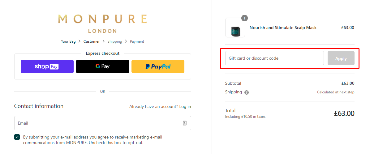 How do I use my Monpure discount code?
