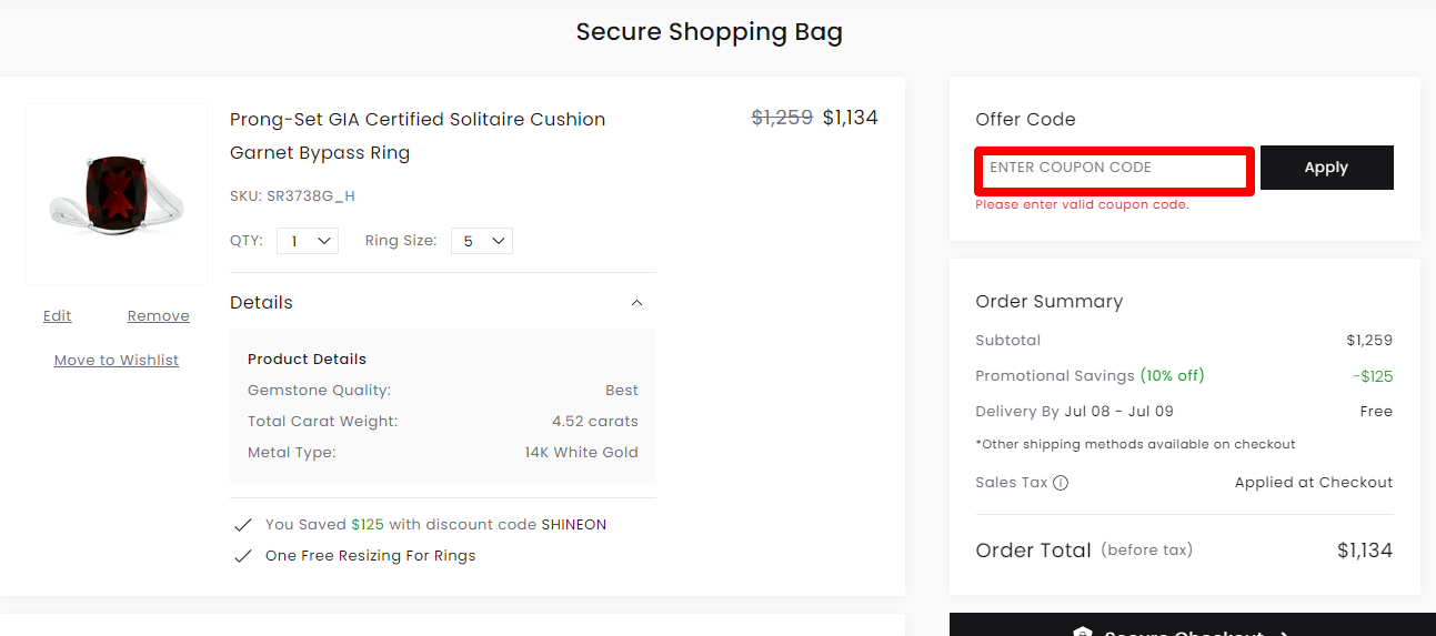Angara coupon code place highlighted with a red box on their checkout page