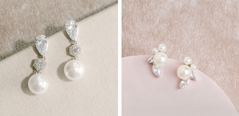 The Avery crystal and pearl drop earrings and the rosy and crystal stud earrings from the Liberty in Love best sellers