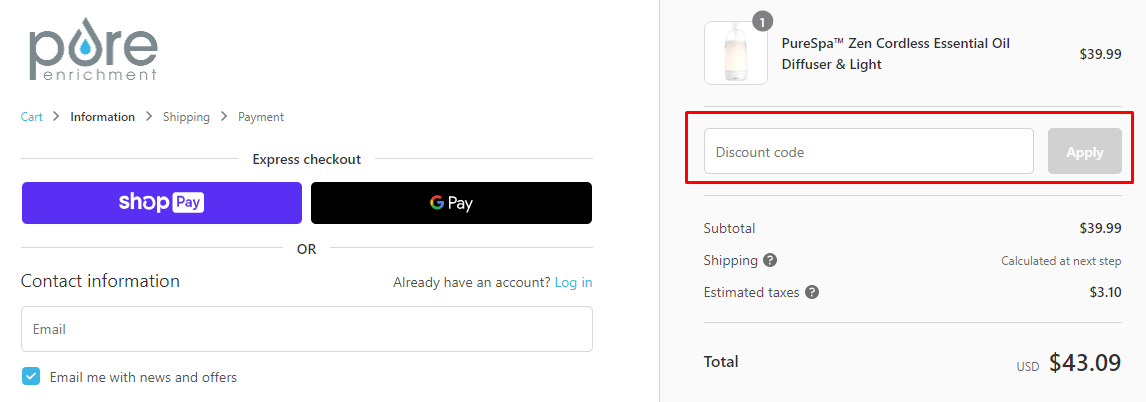 How do I use my Pure Enrichment discount code?