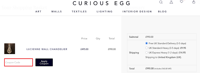 image showing the coupon code box