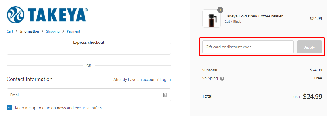 How do I use my Takeya discount code?