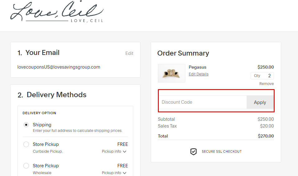 How do I use my Love Ceil discount code?