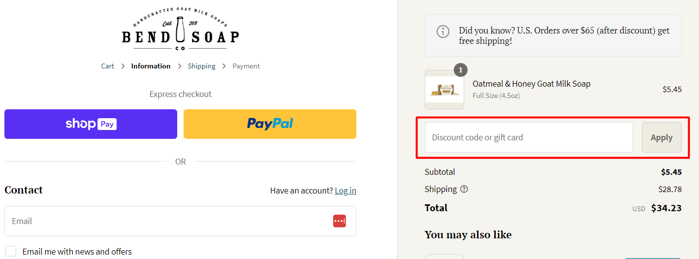 How do I use my Bend Soap Company discount code?
