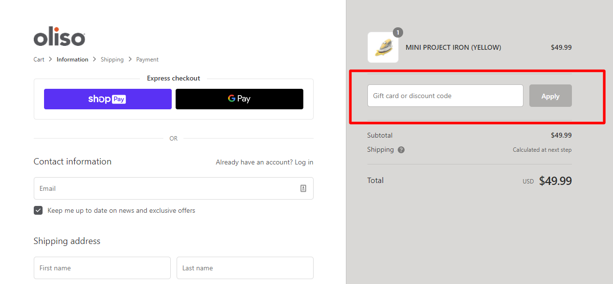 How do I use my oliso discount code?