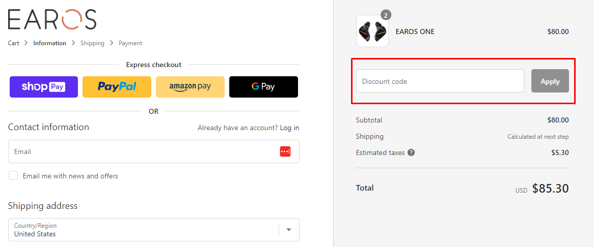 How do I use my EAROS discount code?
