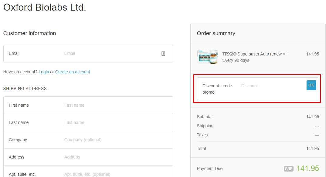 How do I use my Oxford Biolabs discount code?