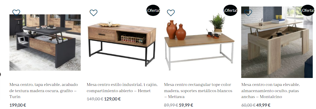 Oferta de mesas de centro variadas para el salón disponibles con código promocional de Meblero