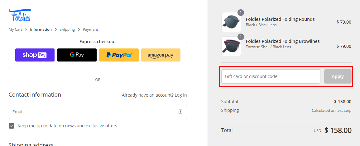 How do I use my Foldies discount code?