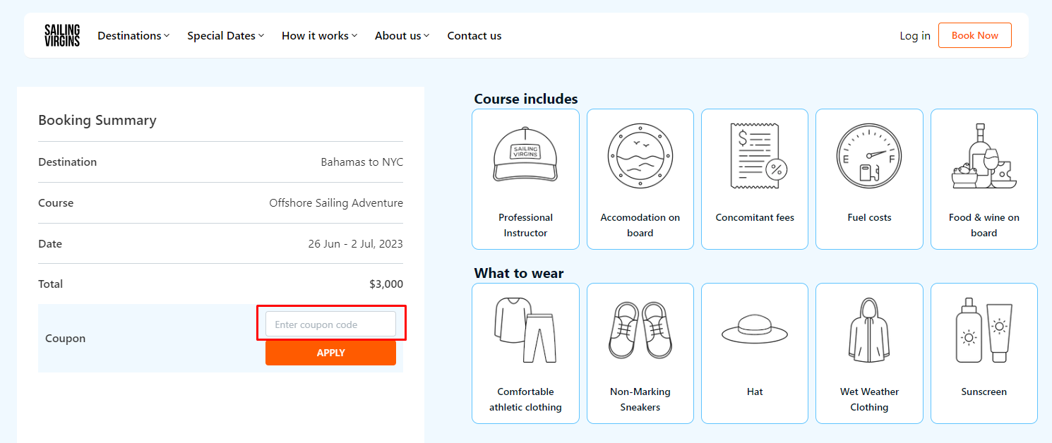 How do I use my Sailing Virgins coupon code?