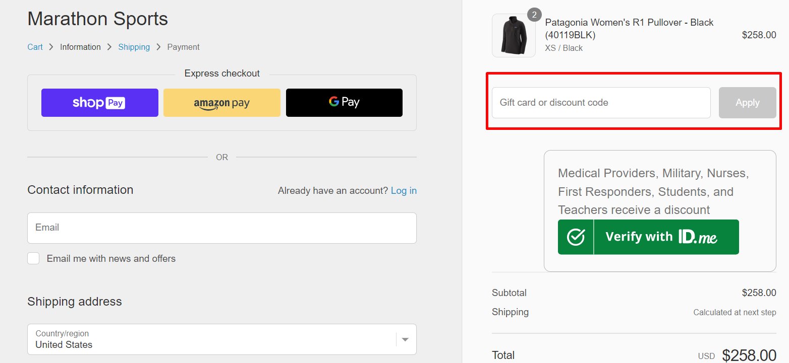How do I use my Marathon Sports discount code?