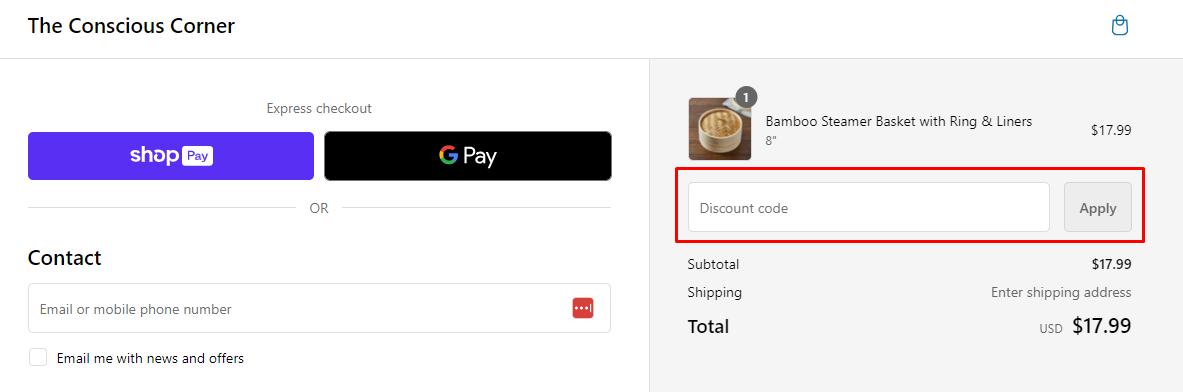 How do I use my The Conscious Corner discount code?