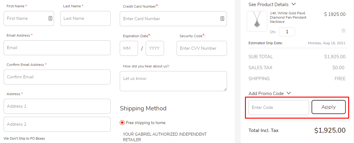 How do I use my Gabriel & Co promo code?
