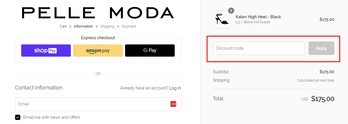 How do I use my Pelle Moda discount code?