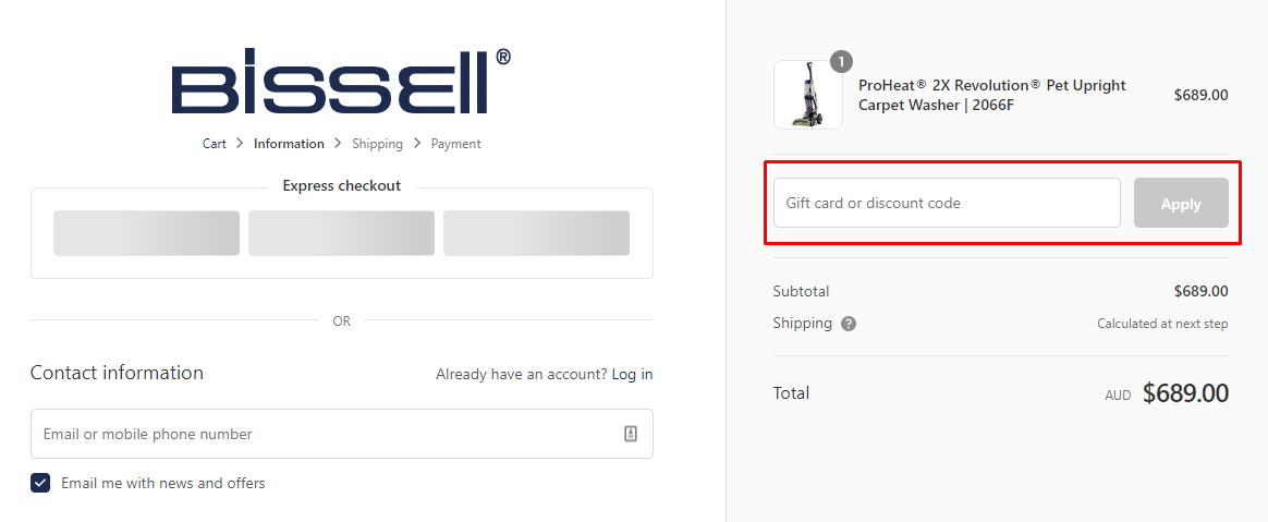 How do I use my Bissell discount code?