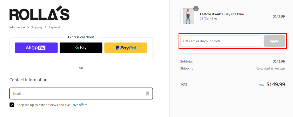 How do I use my Rolla’s discount code?