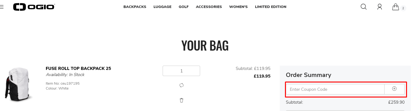 How do I use my Ogio coupon code?