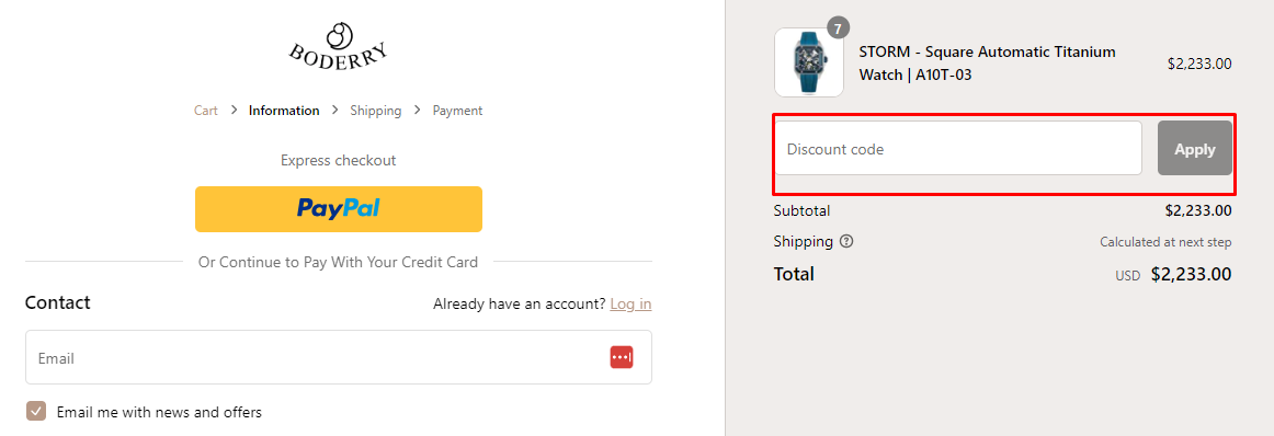 How do I use my BODERRY discount code?
