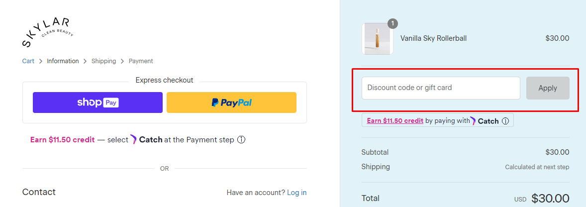 How do I use my Skylar coupon code?