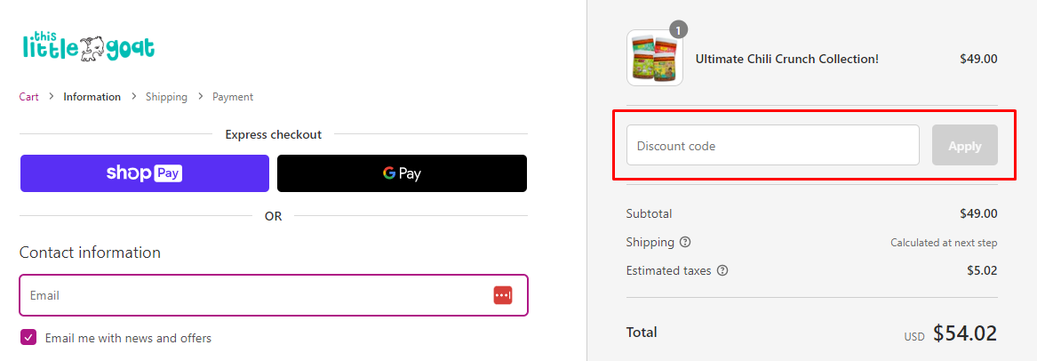 How do I use my This Little Goat discount code?