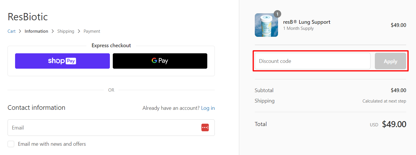 How do I use my ResBiotic discount code?