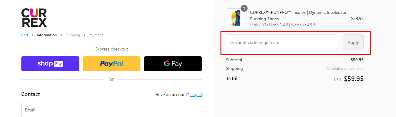 How do I use my Currex discount code?