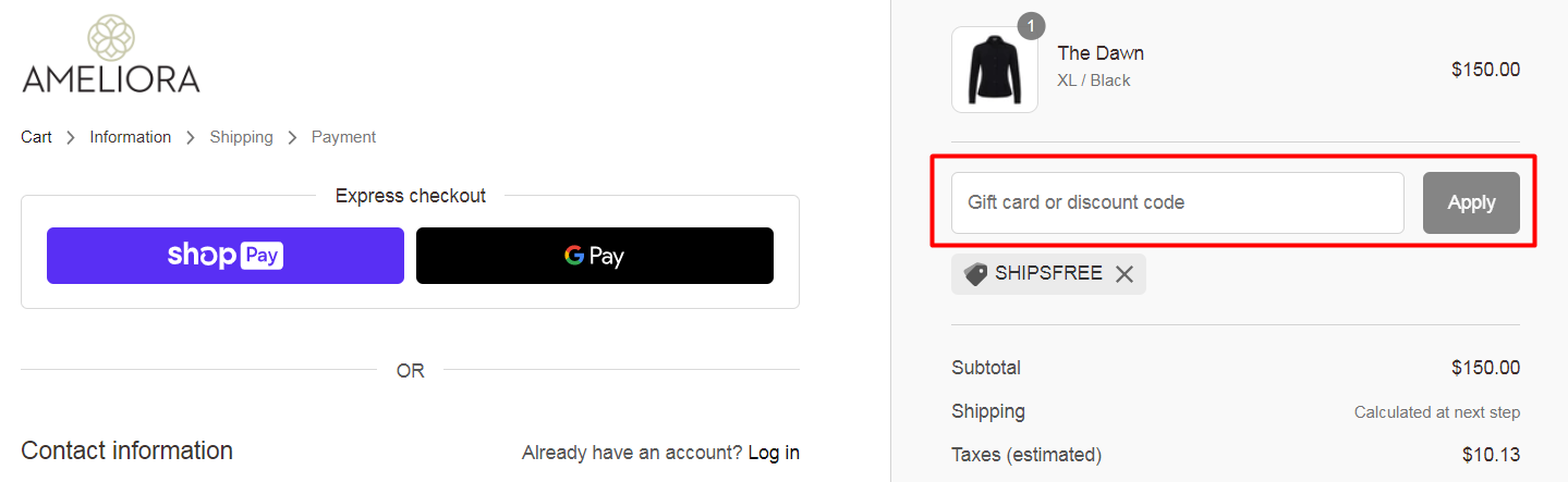 How do I use my AMELIORA discount code?