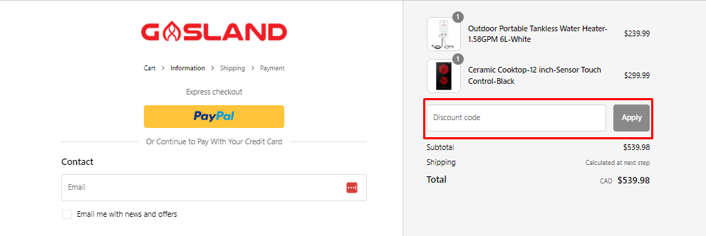 How can I use my GASLAND Chef discount code?