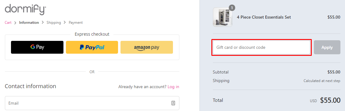 How do I use my Dormify discount code?