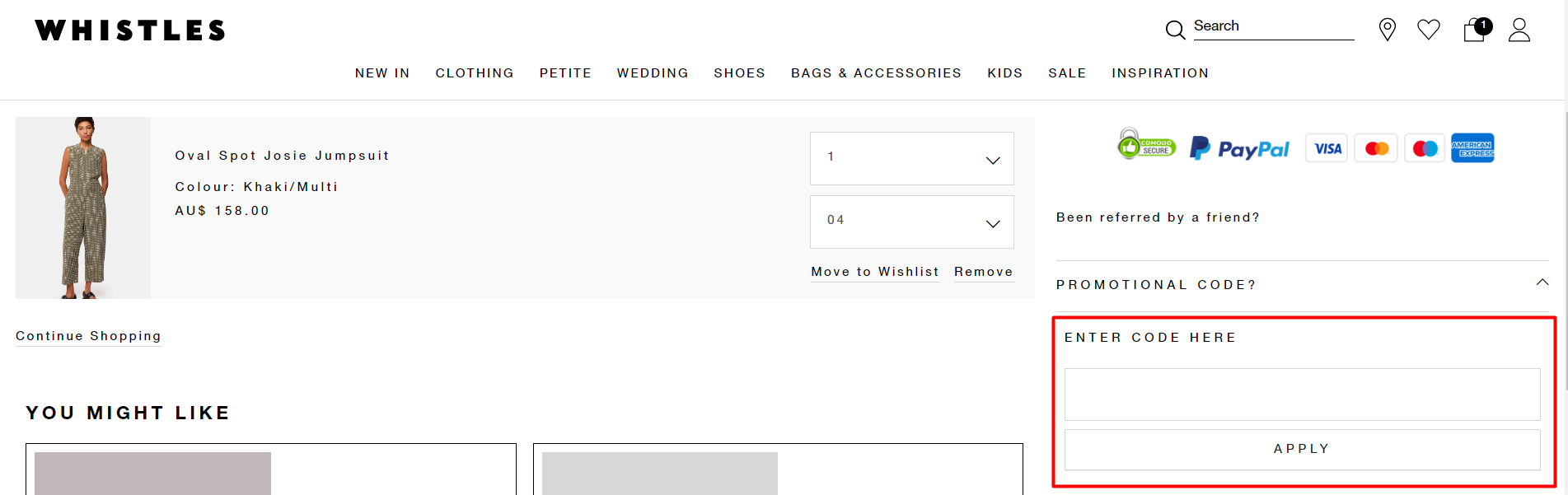How do I use my Whistles promo code?