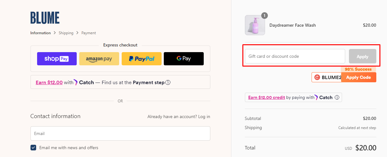 How do I use my Blume discount code?