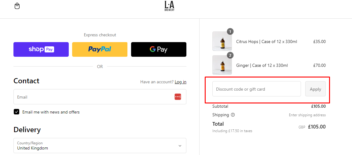 How do I use my L.A Brewery discount code?