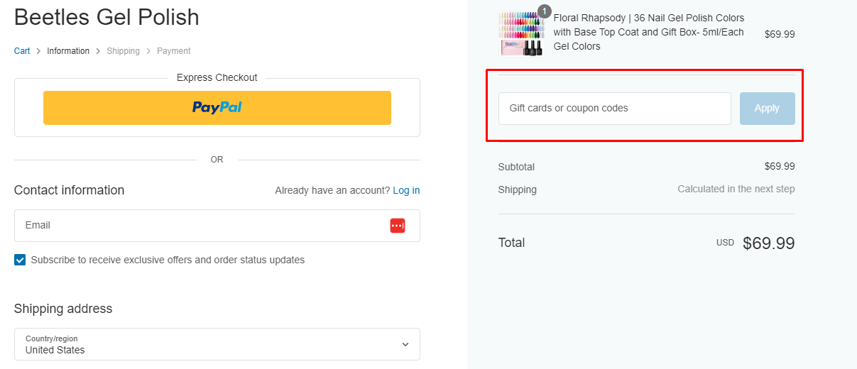 How do I use my Beetles Gel Polish coupon code?