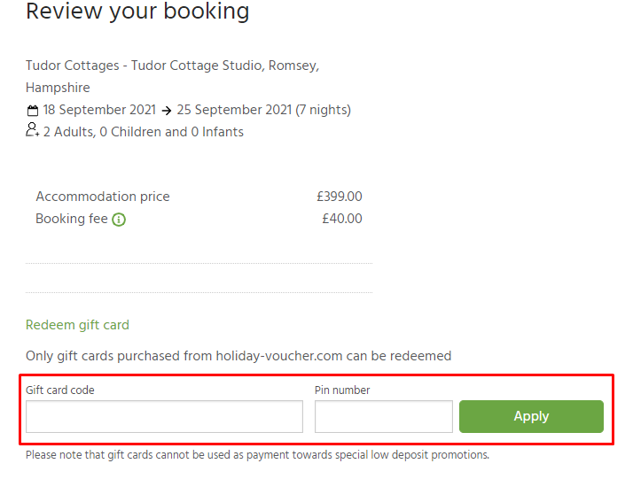 How do I use my cottages.com gift card code?