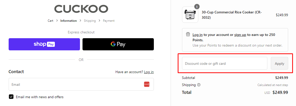 How do I use my Cuckoo discount code?