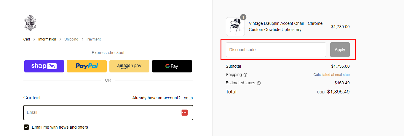 How do I use my Rustic Deco discount code?