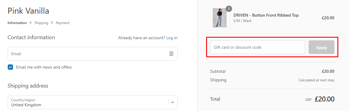 How do I use my Pink Vanilla discount code?