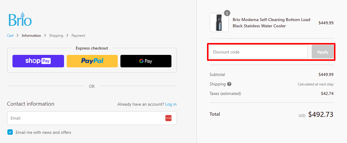 How do I use my Brio Water discount code?