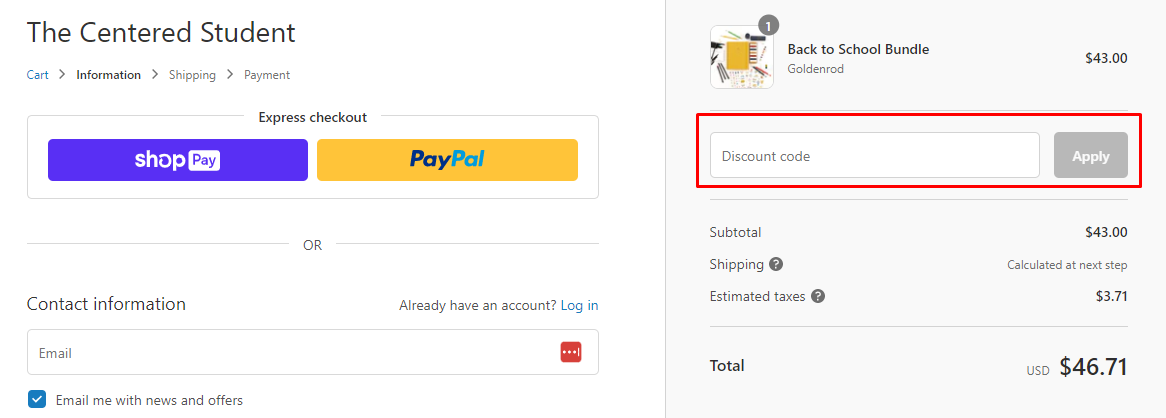 How do I use my The Centered Student discount code?