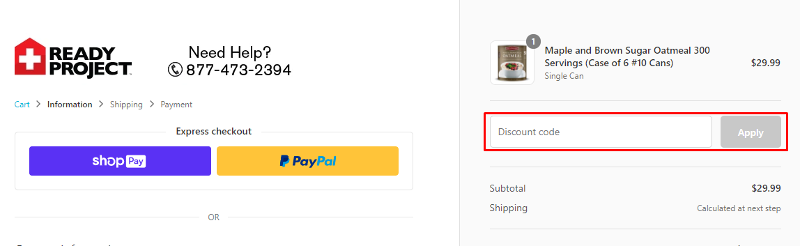 How do I use my Ready Project discount code?