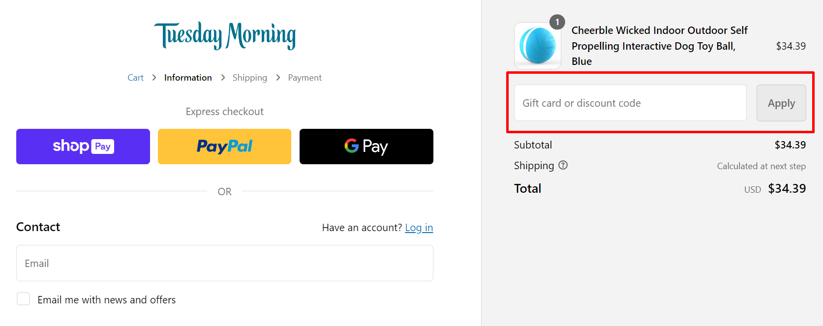 How do I use my Tuesday Morning discount code?