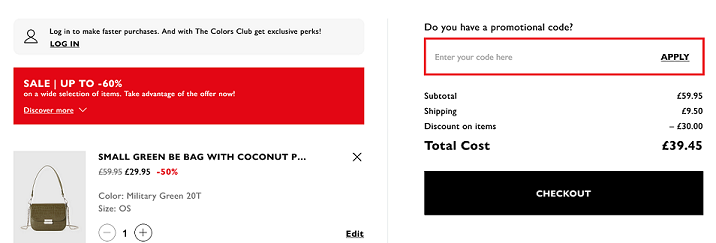 image showing Benetton's discount code box