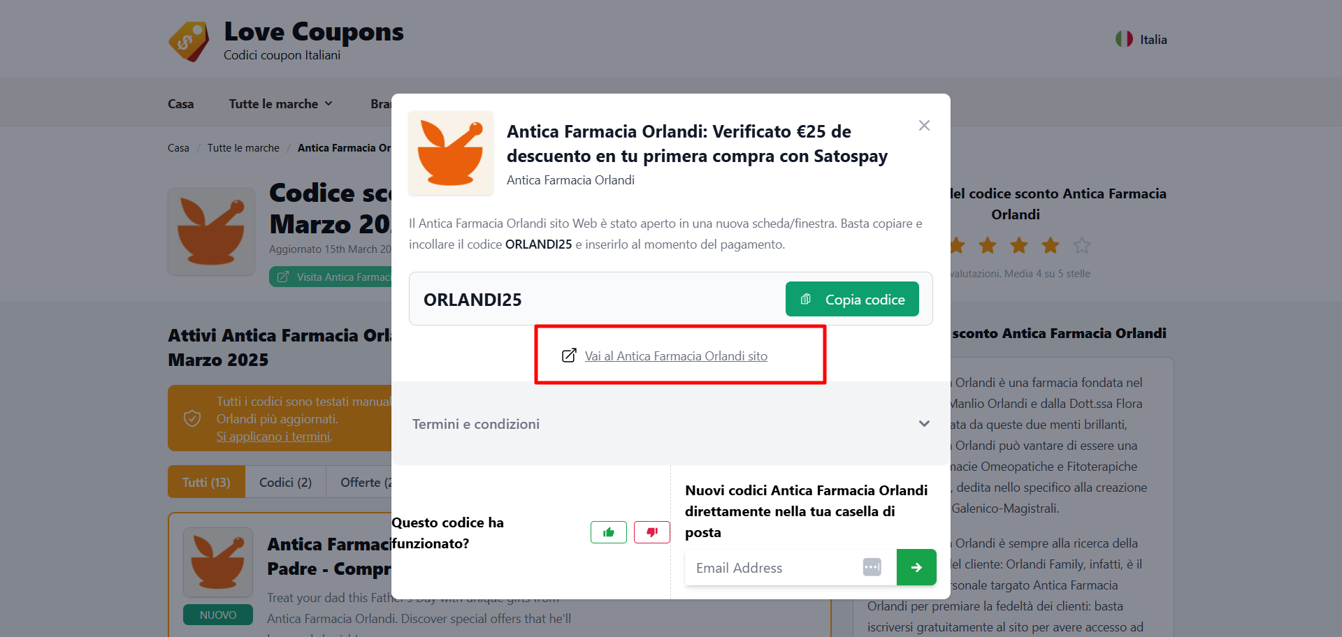 link di collegamento diretto al sito ufficiale Antica Farmacia Orlandi dove poter inserire un coupon Antica Farmacia Orlandi e applicare lo sconto
