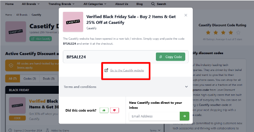 Copy your code and click in the red box to be redirected to Casetify